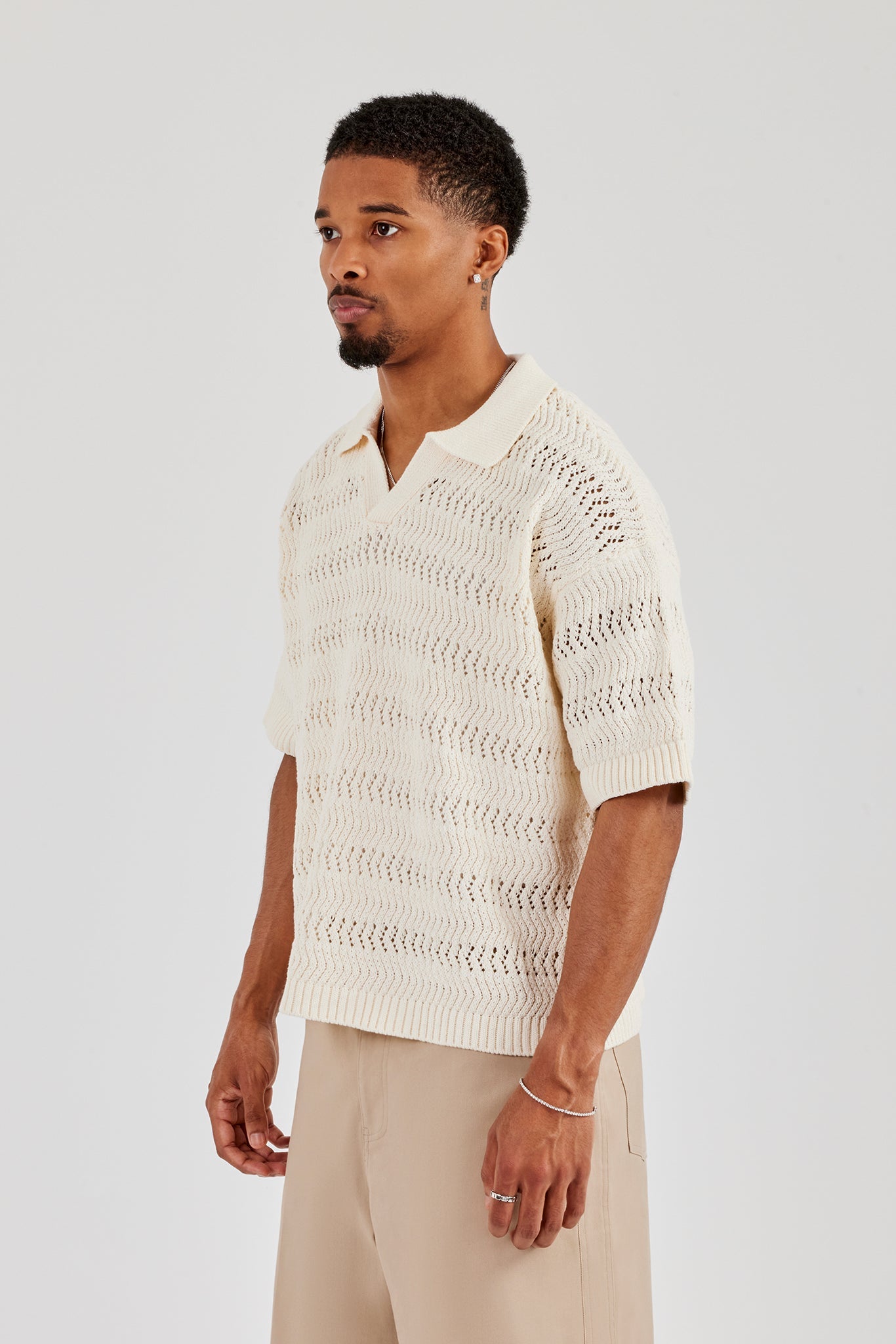 Knitted Boxy Polo - Ecru